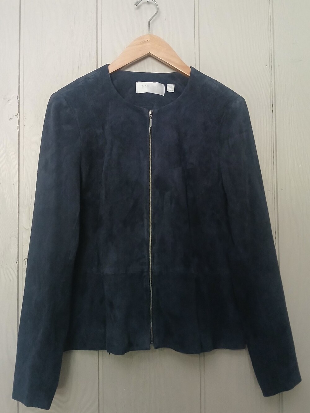 Carlisle Navy Suede Zip Leather Jacket Size 14
